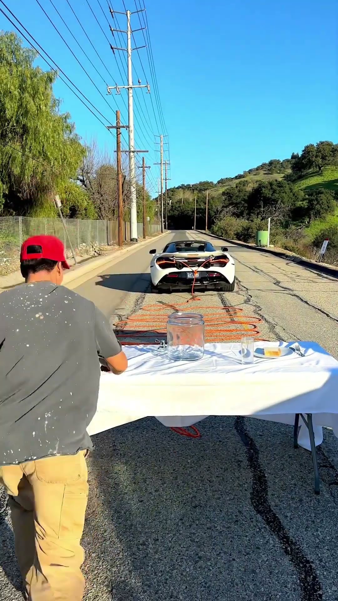 Table Pull Challenge With Exotic Car