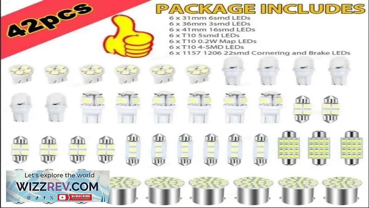 42 шт. автомобильных светодиодных ламп T10 6000K SMD для замены номерного знака, ксеноновых, белых