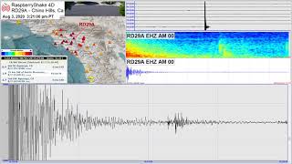 Recording of the live stream from a raspberryshake 4d seismograph in
chino hills, ca m 3.5 - 3km sw yorba linda, 8/3/20 10mi \ 16km hills
...