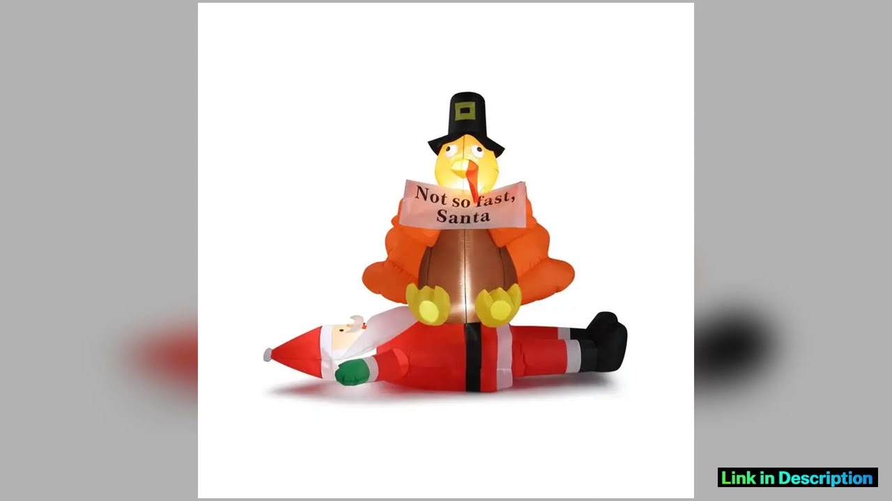 49 FT Lighted Inflatable Decoration Turkey Sitting on Santa Claus Funny Blow Up Yard Decor with Bui