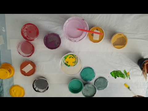 238 - Left over paint across 4 canvases / Acrylic Pouring Dirty Cup Pour