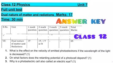 Ans key of unit-7 Dual nature of matter and radiations #physics #Rimplemam #dual_nature_of_matter