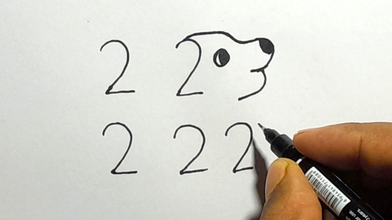 Dog Drawing with Number 222223 | Easy Drawing Dog | Animal's