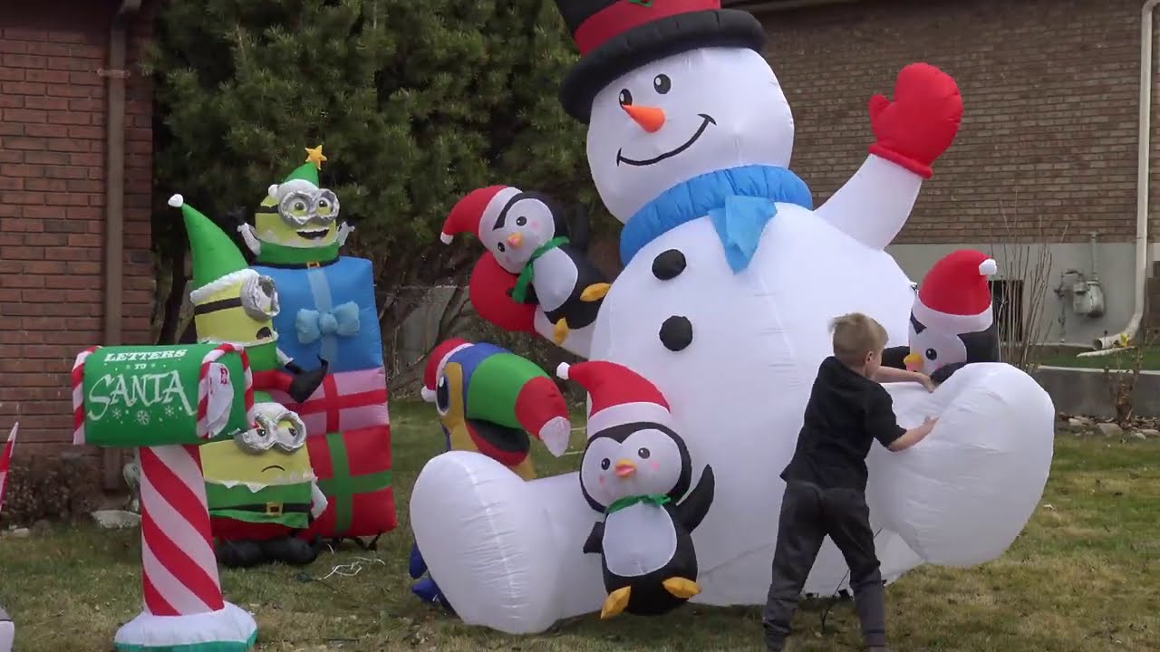 Unboxing New Baby Christmas Inflatables for Cute Yard Display ! Weiner Dog, Mailbox, and Cactus!