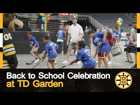 Tanner Jeannot and Alex Steeves attend the Back to School Celebration at TD Garden