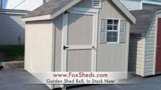 Garden Shed 8x8 sized painted cute little storage shed. In stock now and ready for delivery. Fox Sheds is a shed and garage 