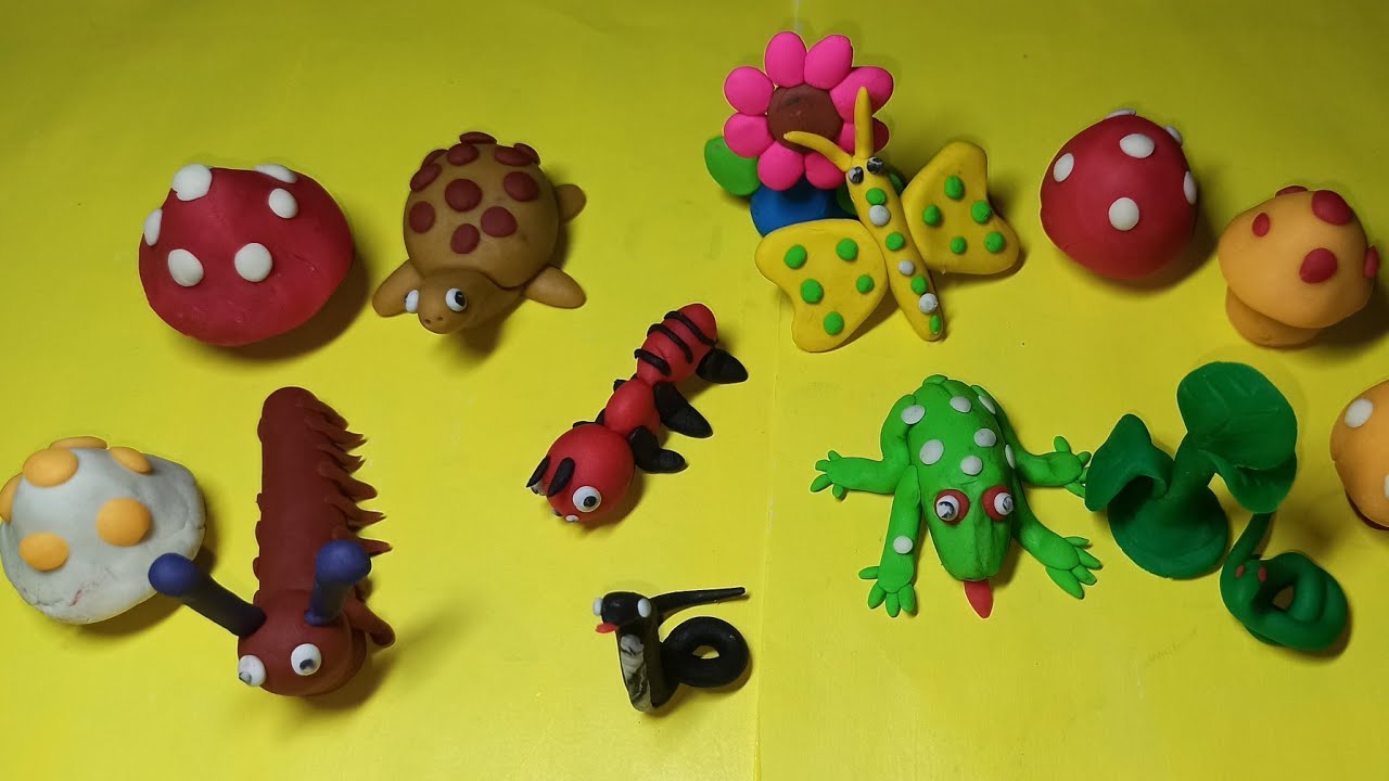 Frog 🐸 Snake 🐍 Butterfly 🦋 Mushroom 🍄 Tortoise Ant 🐜//Polymer Clay Model/Creative Clay Art Video