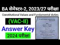 Ba Semester 2 Constitutional Values Answer Key | Ba Vac-2 Answer Key | Ba Sem 2 Constitutional Value