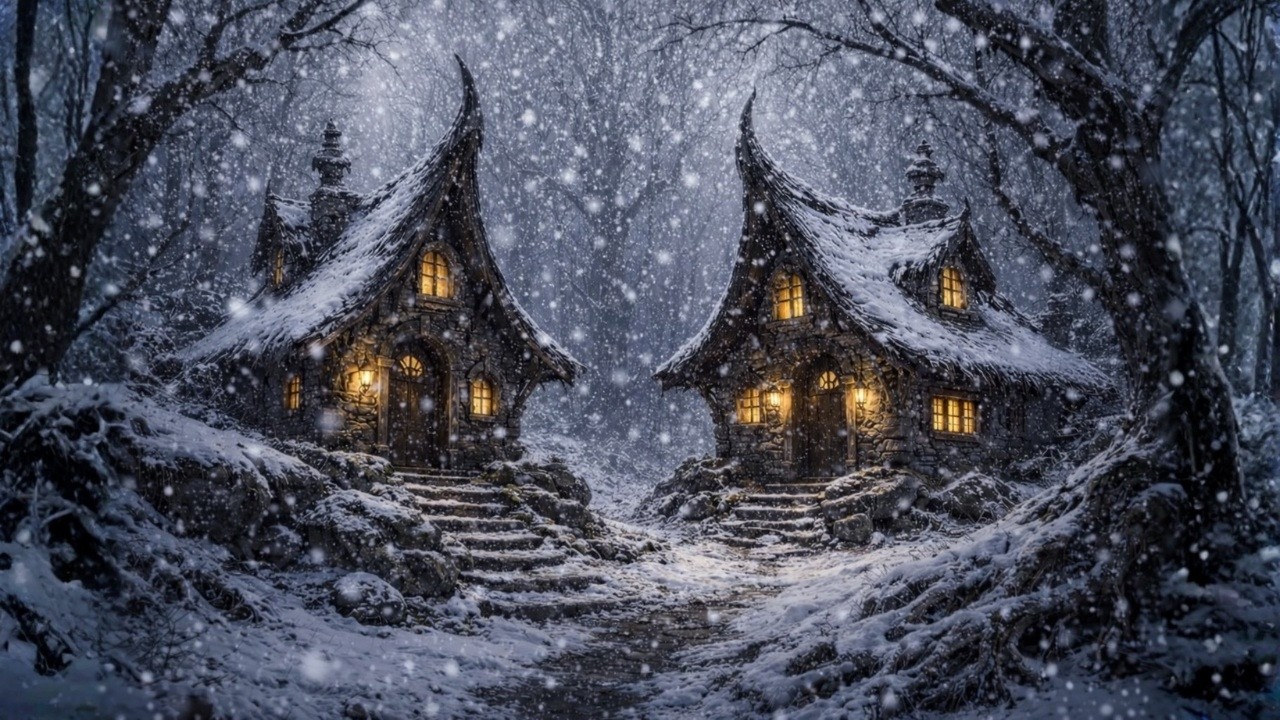 The Twin Cottages of the Frosted Path | Medieval Celtic Ambience of Winter for Study & Deep Focus