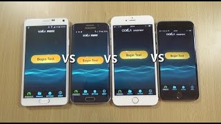 IPhone 6 VS 6 Plus IOS 9 Beta VS S6 Edge VS Note 4 Lollipop 5.0.2 - Internet Speed Test!