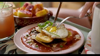 Mexican Inspired Breakfast: Huevos Motuleños aka Eggs on Tortillas with Black Beans and Cheese