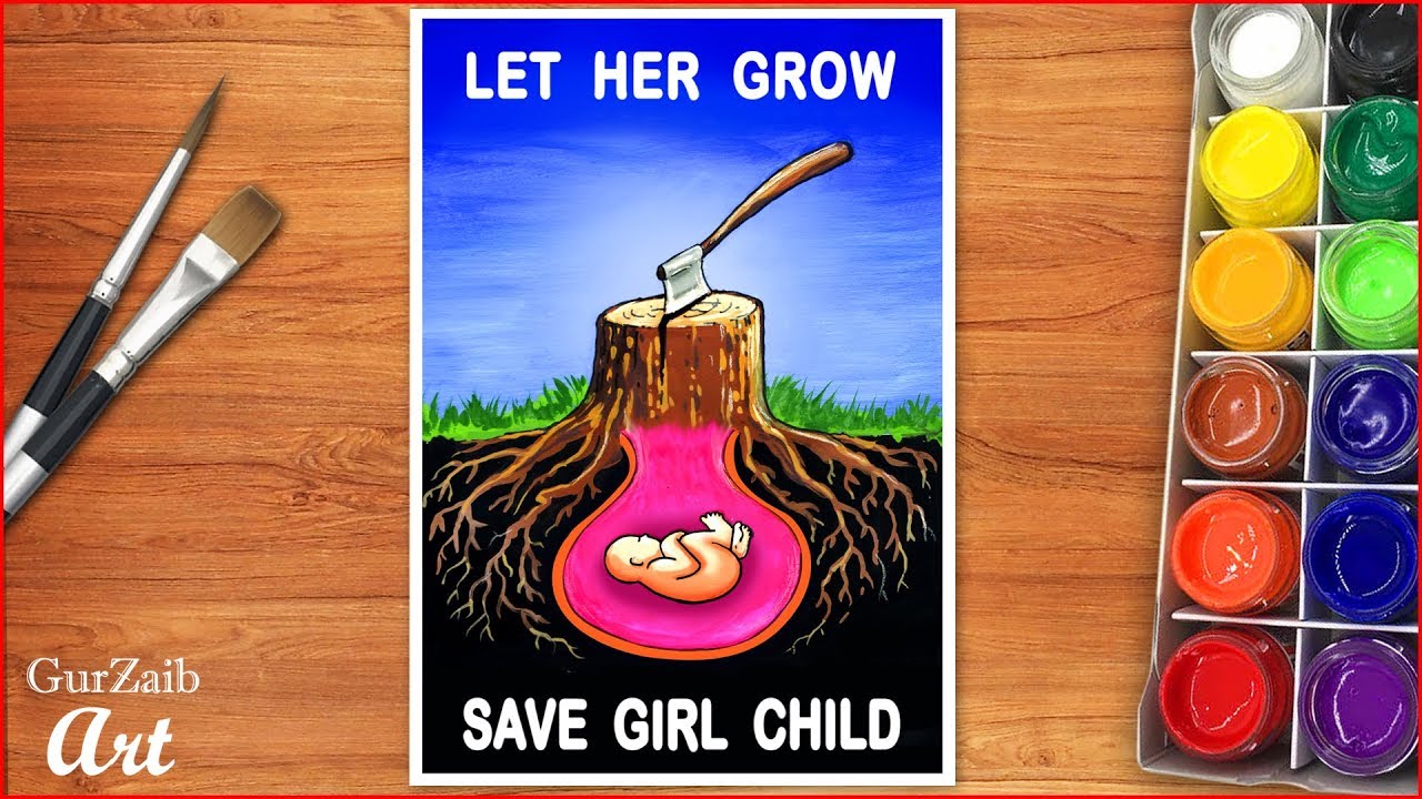 How to draw save girl child drawing / International Girl child day ...