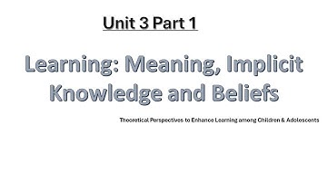 Unit 3 Part 1: Learning: Meaning, Implicit Knowledge and Beliefs #learning #teach