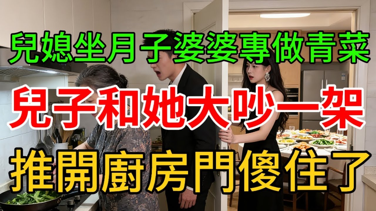 兒媳坐月子婆婆專做青菜，兒子和她大吵一架，推開廚房門傻住了