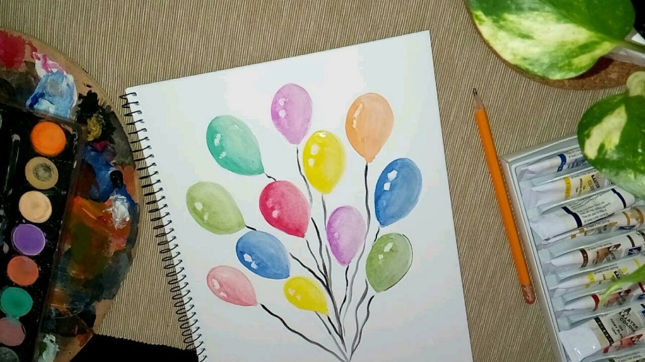 How to draw balloons with local water colors/ painting for beginners ...