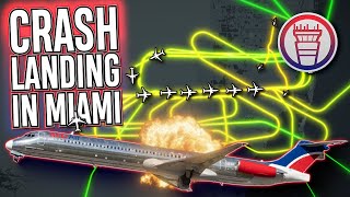 CRASH-LANDING AT MIAMI! MD-82 Skids Off Runway and Fuel Explodes as Gear COLLAPSES [ATC audio]