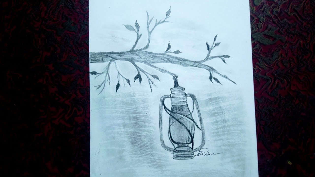 Hanging Lamps In a Tree Branch /Easy pencil drawing 