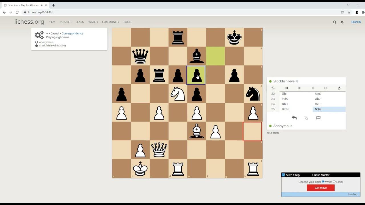 ChessBotX vs StockFish 8 at lichess.org 