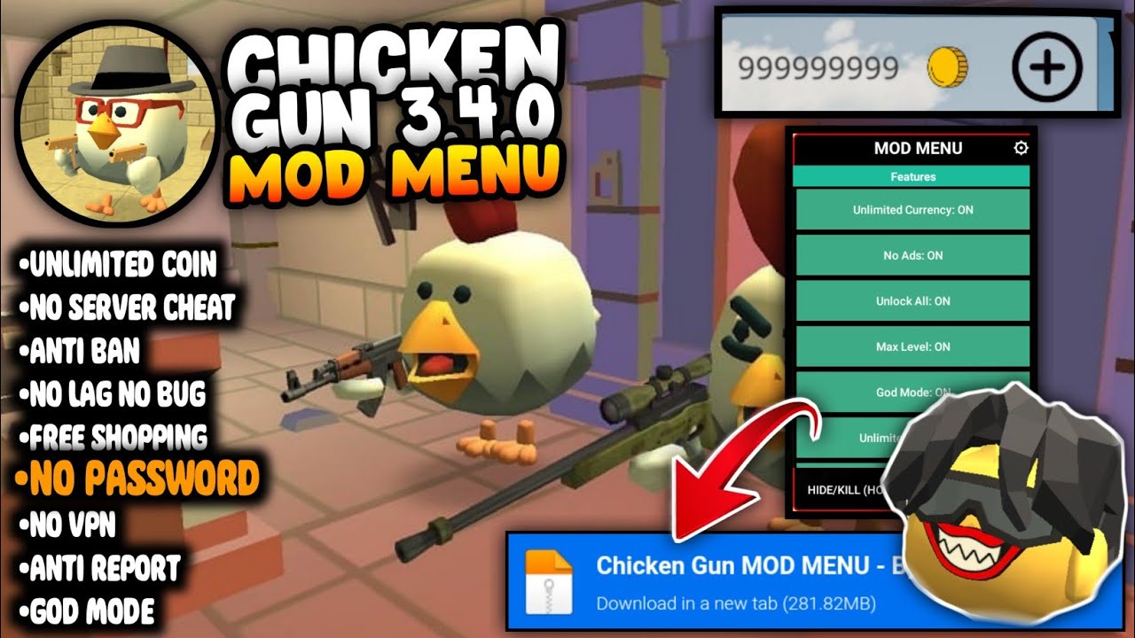 NEW UPDATE!😱 CHICKEN GUN MOD MENU, UNLIMITED COINS, GOD MODE + 50  FEATURES