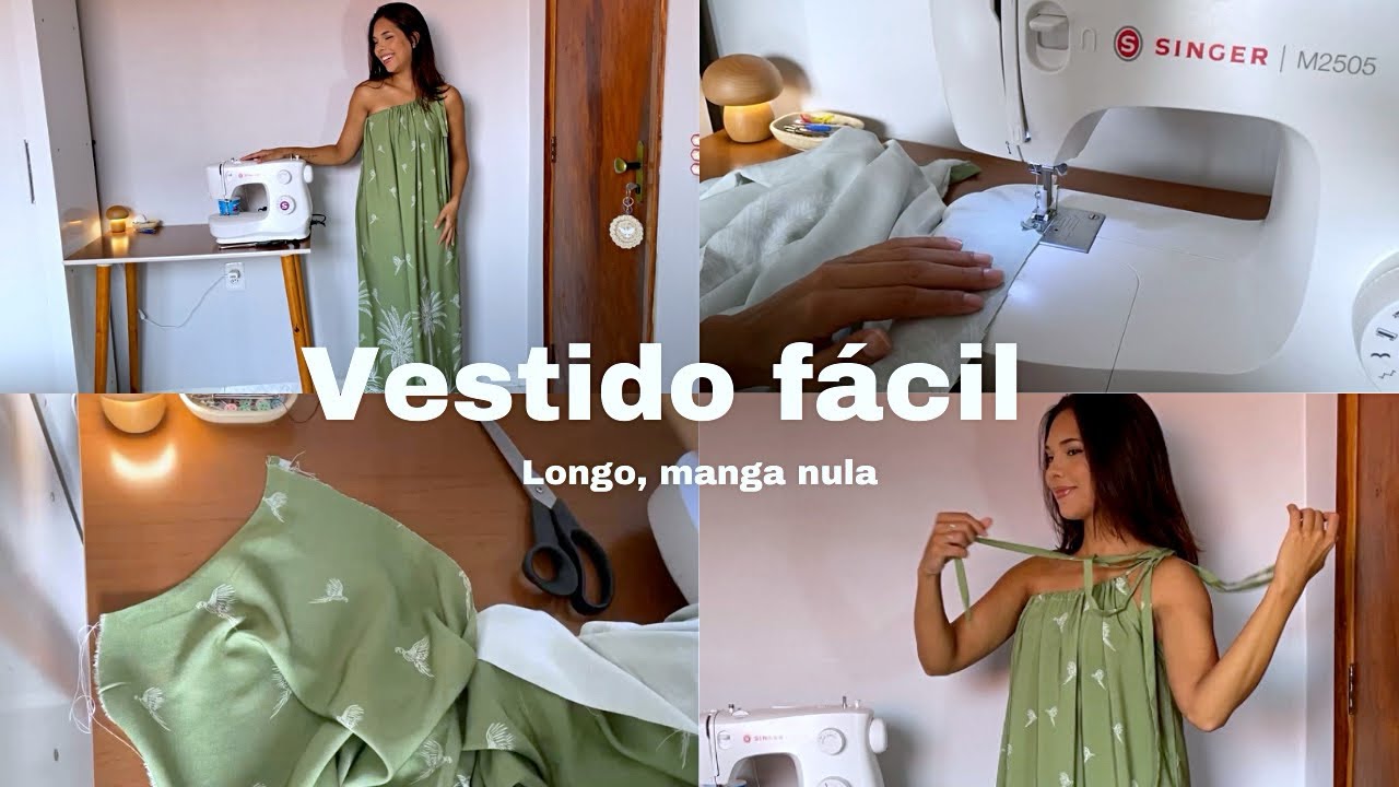 Vestido longo, manga nula feito em viscose com molde de blusa da Marlene Mukai 