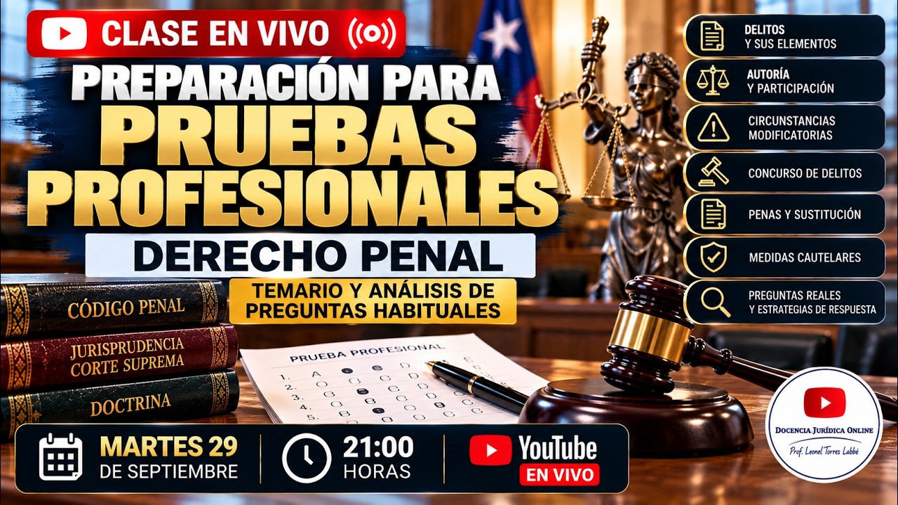 Clase en vivo: preparación para pruebas profesionales, Derecho Penal, martes 29 de septiembre a las 21:00