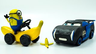 Cars 3 Meets Despicable Me 3 Jackson Storm Races Minion On A Banana Cycle Stop Motion Animation Fun