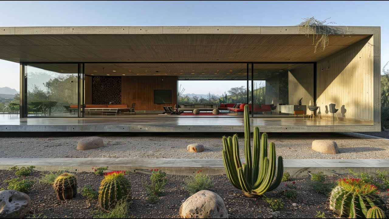 Modern One-Story Concrete Houses with Balanced Proportions