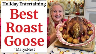 Easy Roast Goose Recipe with a Port Wine Cherry Sauce and Sage and Onion Stuffing