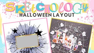 SKETCHOLOGY - Halloween layout with hand stitched spider web
