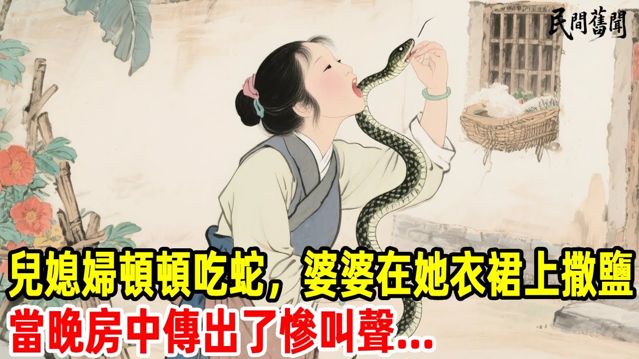 兒媳婦頓頓要吃蛇，婆婆偷偷在她衣裙上撒了一把鹽鹽，當晚房中傳出了慘叫聲...#民間舊聞#民間故事 #懸疑 #原創 #故事分享