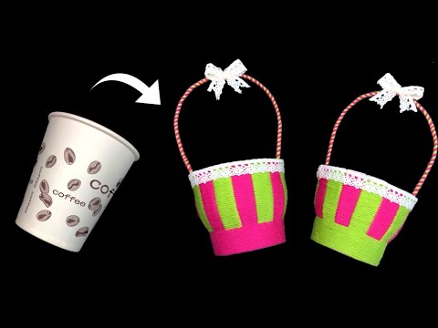 DIY Mini Basket from Coffee paper cup.สานตะกร้าจิ๋ว จากแก้วกาแฟกระดาษ