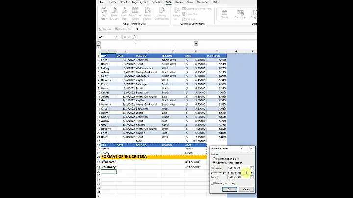 Filter using multiple criteria using the Advanced Filter feature