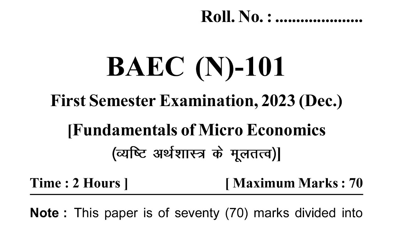 BAEC N 101PREVIOUS QUESTION PAPER JUNE 2024 व्यष्टि अर्थशास्त्र के ...