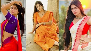 Madhu Drapes Chiffon Yellow Saree with Matching Blouse | Saree Fashion Photoshoot Video screenshot 5