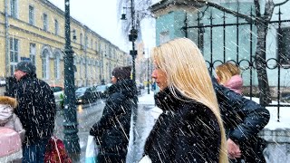 ❄ VERY HARD CLIMATE IN RUSSIA  MOSCOW SNOWFALL! RUSSIAN WINTER! Walking tour  ⁴ᴷ (HDR)