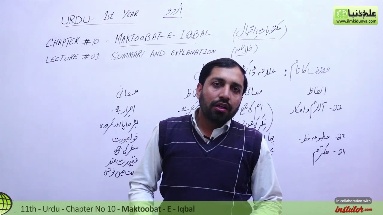 First Year Urdu,Chapter 10,lec 1,Summary & Explanation-Maktoobat-E-Iqbal-11th class Urdu