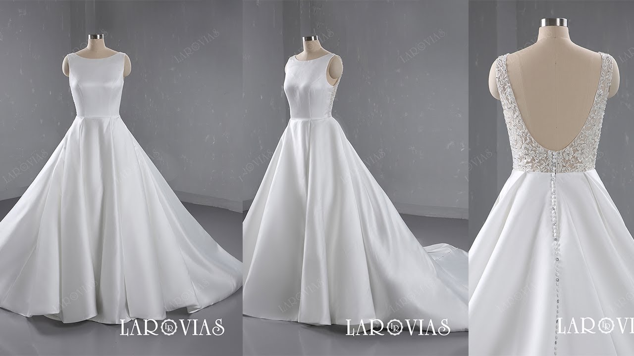 A Line Satin Wedding Dress Bridal Gown Beaded Open Back LR055 YouTube