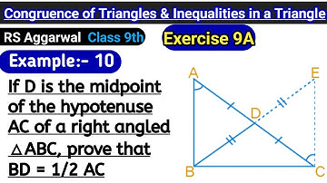 If d is the midpoint of the hypotenuse ac of a right angled triangle abc | Rs Aggarwal Class 9 Ex 9A