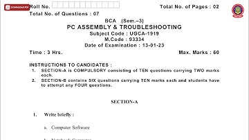 BCA 3RD SEM PC ASSEMBLY AND TROUBLESHOOTING JAN 2023 | PTU