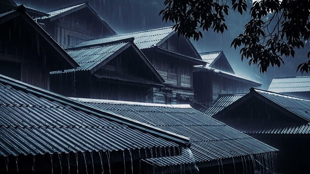 Nature's Lullaby: Powerful Rain & Thunder on Metal Roof in Forest
