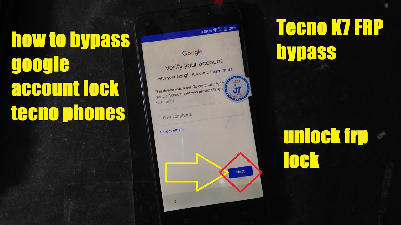 how to bypass FRP lock on Tecno K7 phone