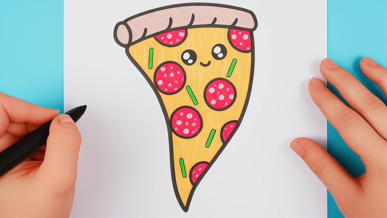 How to draw kawaii pizza | Drawing and coloring pizza
