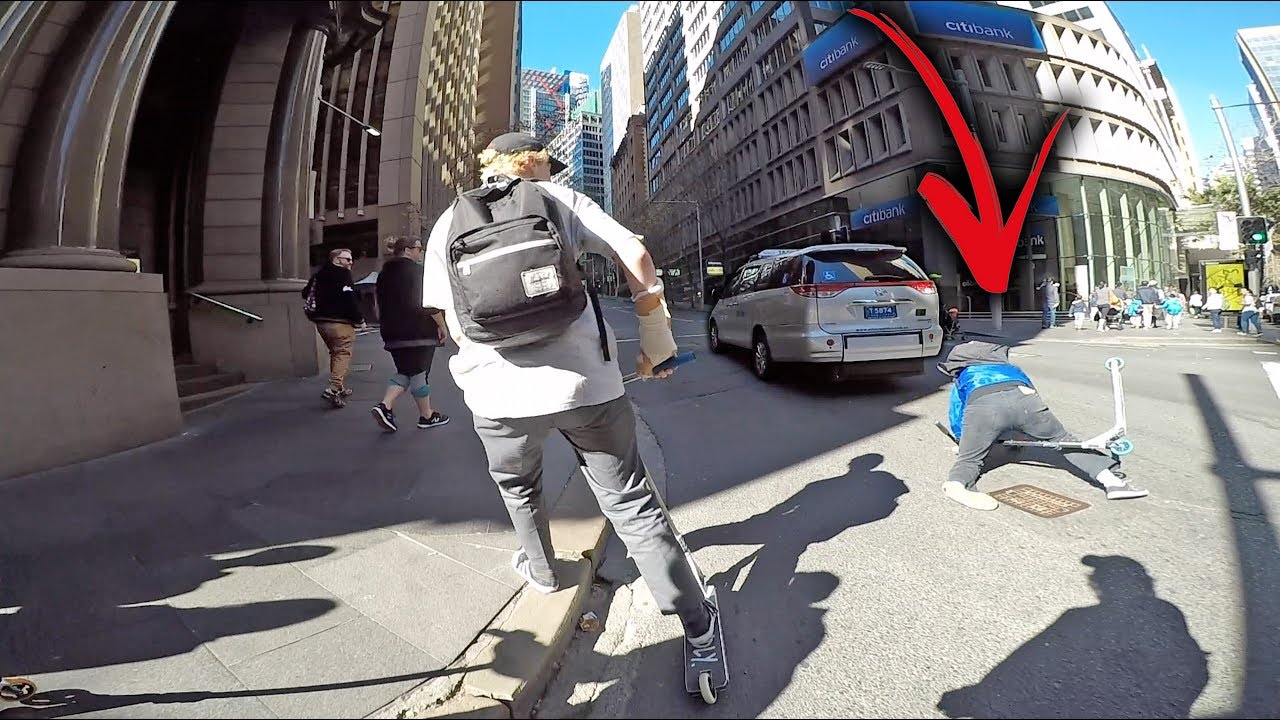 SKITCHING TAXI ON SCOOTER FAIL!