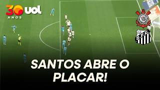 GOL DO SANTOS! NEYMAR COBRA FALTA NA TRAVE E OLIVA PEGA REBOTE PRA FAZER PRIMEIRO CONTRA CORINTHIANS