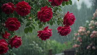 Soft Rain on Red Roses 🌧️ Gentle Rain Sounds | Relaxing Ambience for Study & Sleep screenshot 5