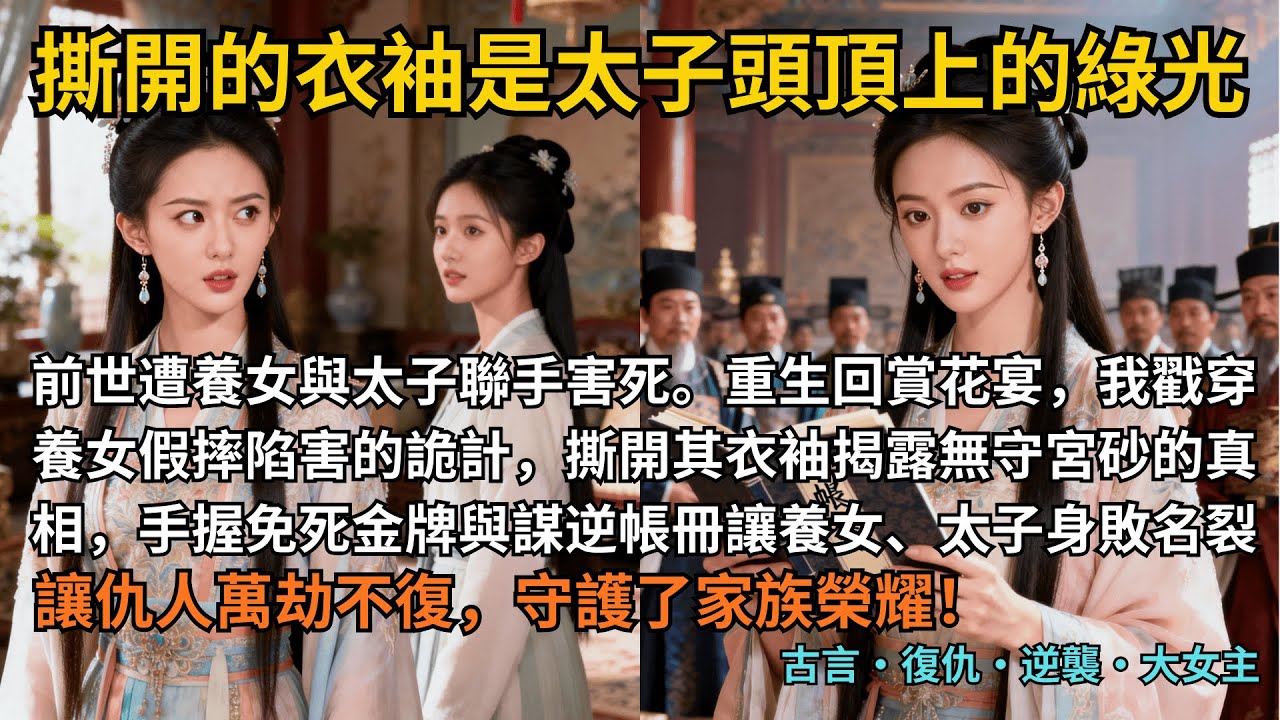 【古言復仇】完結爽文，前世遭養女與太子聯手害死。重生回賞花宴，我戳穿養女假摔陷害的詭計，撕開其衣袖揭露無守宮砂的真相，手握免死金牌與謀逆帳冊讓養女、太子身敗名裂。#完結 #小說 #古言小說 #復仇