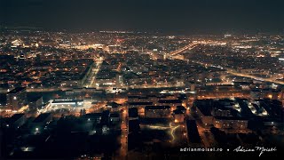 At night, 360 degrees aerial panorama view of the city of Iasi. Filmare din dronă Iași