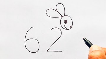 Rabbit drawing from number 62 | Easy Rabbit drawing for beginners | Number drawing