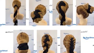 Verschillende kapsels met een sjaal, different hairstyles with a scarf