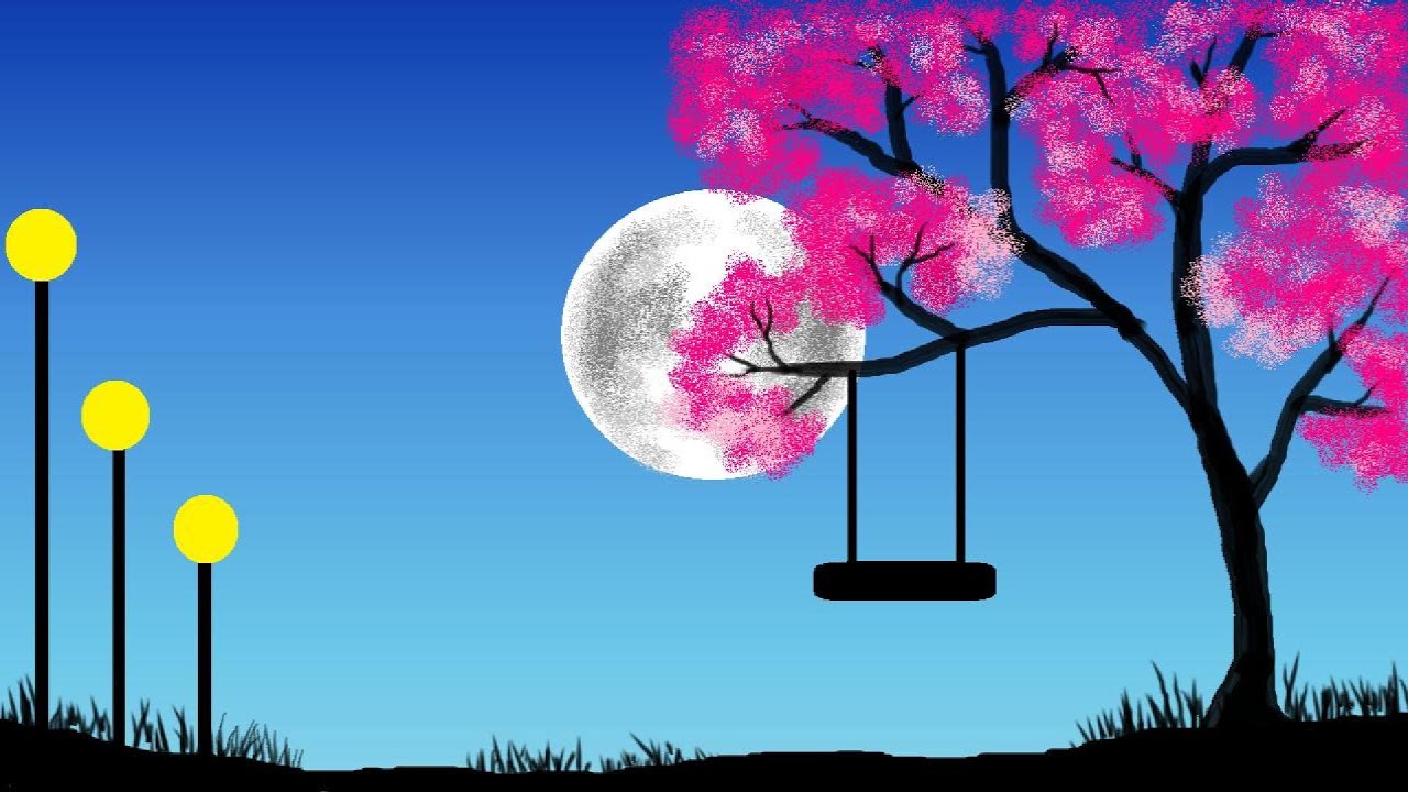 Moonlight drawing in Paint || night scenery || how to draw in computer ...